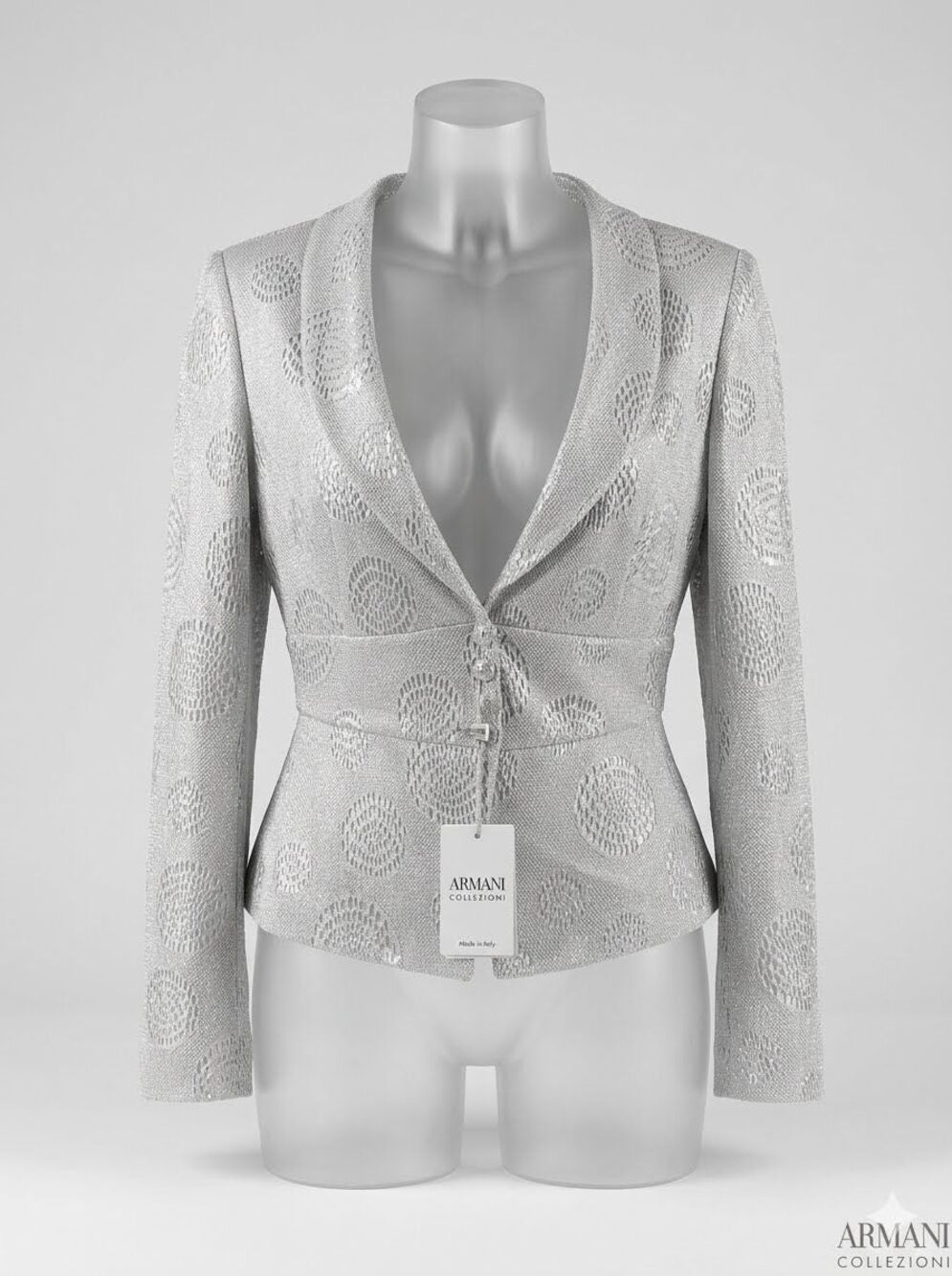 Armani Collezioni Vintage Metallic Silver Formal Blazer Jacket Eveningwear Sz 44